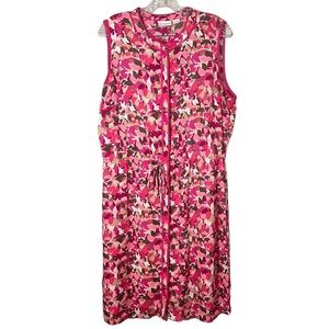 Liz Claiborne Womens Blouson Style Pink Patterned Waist Tie Button Up Dress Sz L